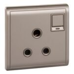 15A 250V 1 Gang 3 Round Pin Switched Socket with Neon, Wine Gold